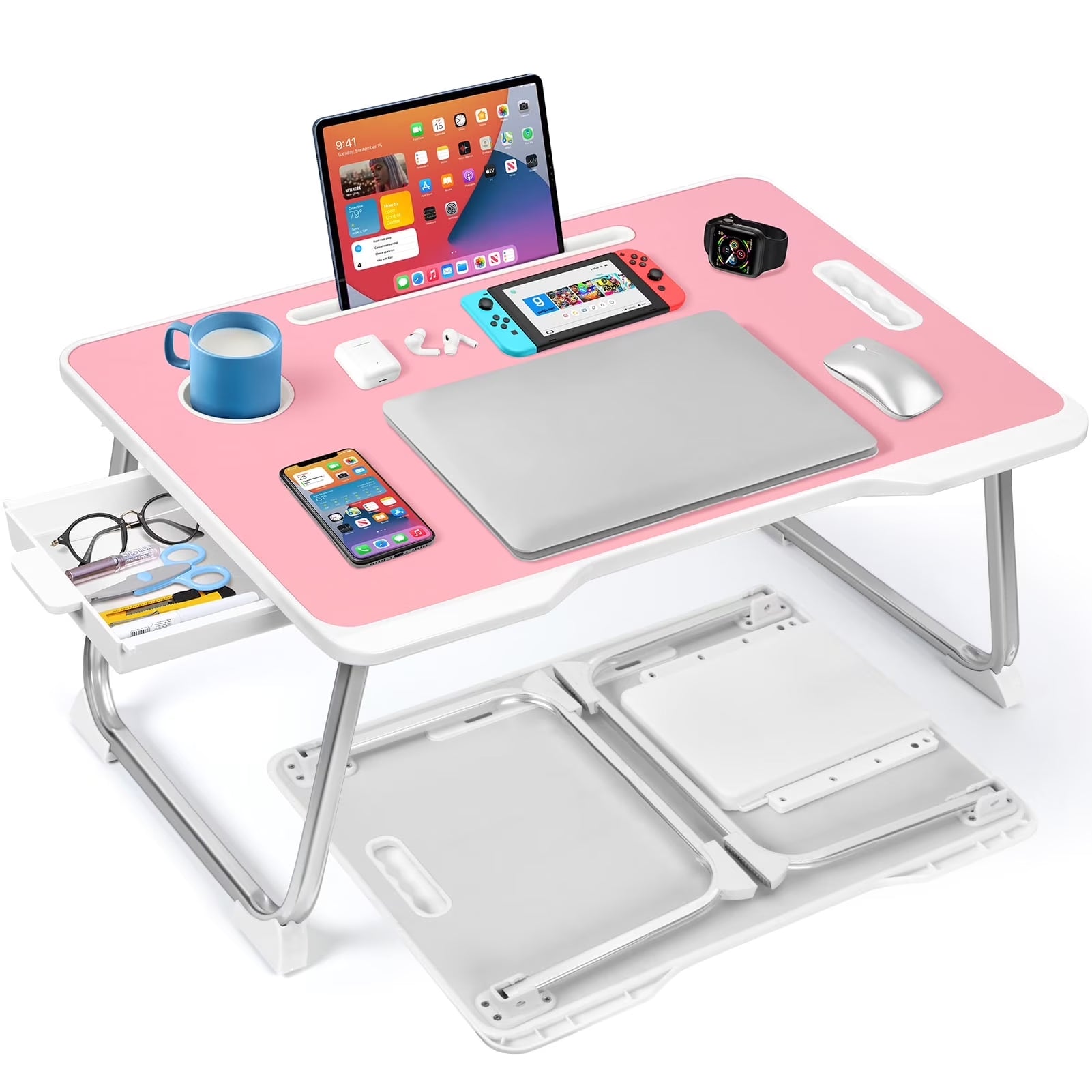 Large Lap Desk for Bed | Laptop Table, Portable Desk, Bed Laptop Desk, Bed Table for Laptop | Floor Table, Floor Desk for Adults (Pink) School Supplies