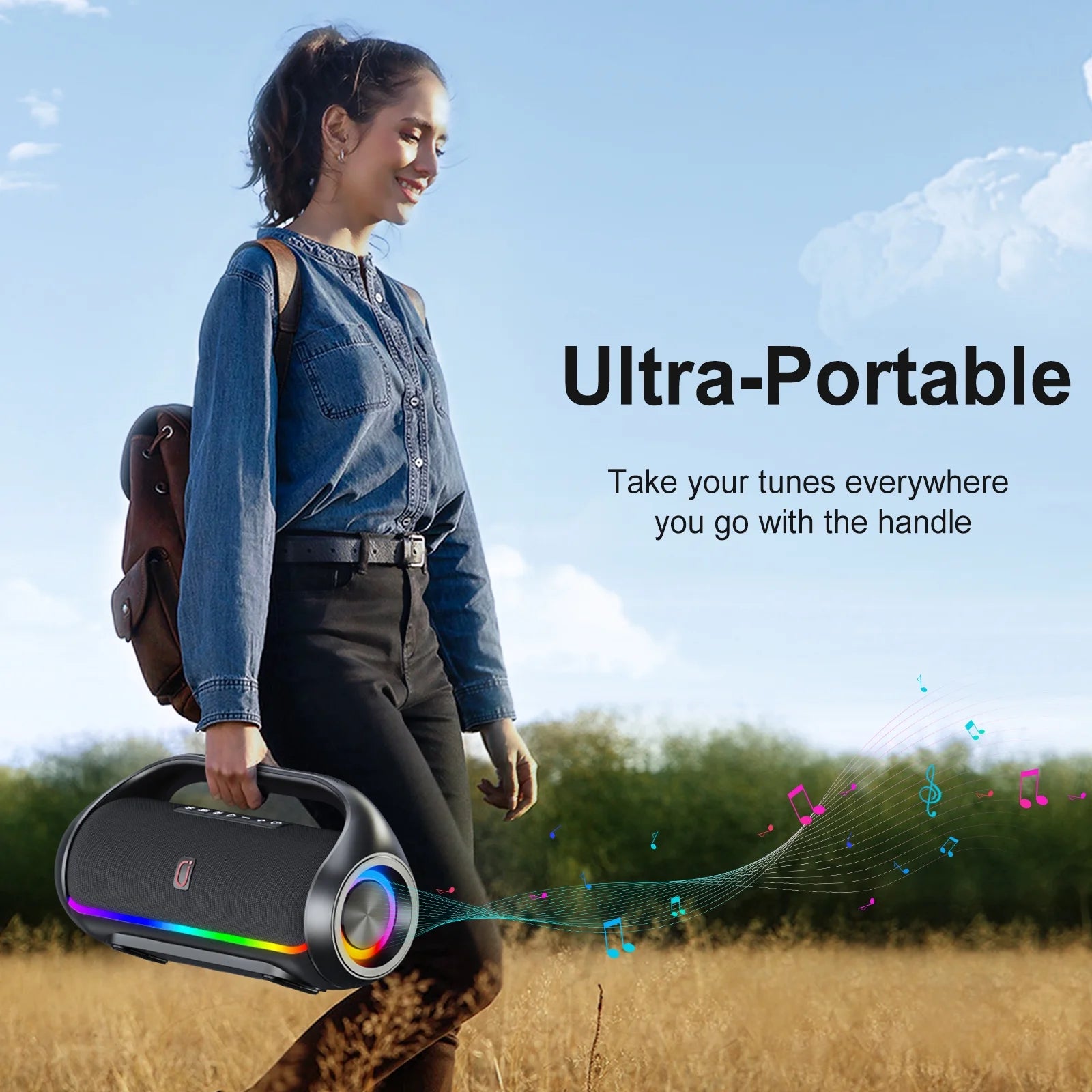 Bluetooth Speaker, Portable Speaker with DJ Lights, Deep Subwoofer, Wireless Waterproof Outdoor Speaker for Pool Beach Party, D20