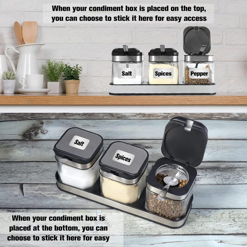 Condiment Seal Jar Spice Container with Lids and Spoons，Clear Glass Condiment Canisters Pots Seasoning Box Salt Container Sugar Bowl Set of .Used in Kitchen, Coffee Table,Set of 3