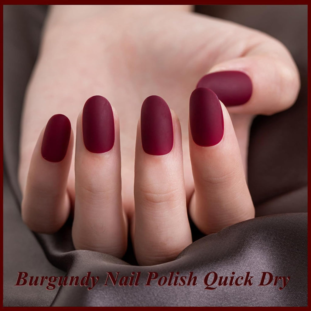 Dark Red Matte Nail Polish - Quick Dry Frosted Cherry Red Gel Nail Polish, Velvet Finish, Cruelty Free