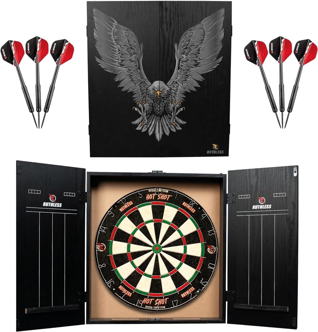 Home Darts Centre with or without LED Light Options | Home Dart Board Centre Including Cabinet, Dartboard and 2 Sets of Darts.
