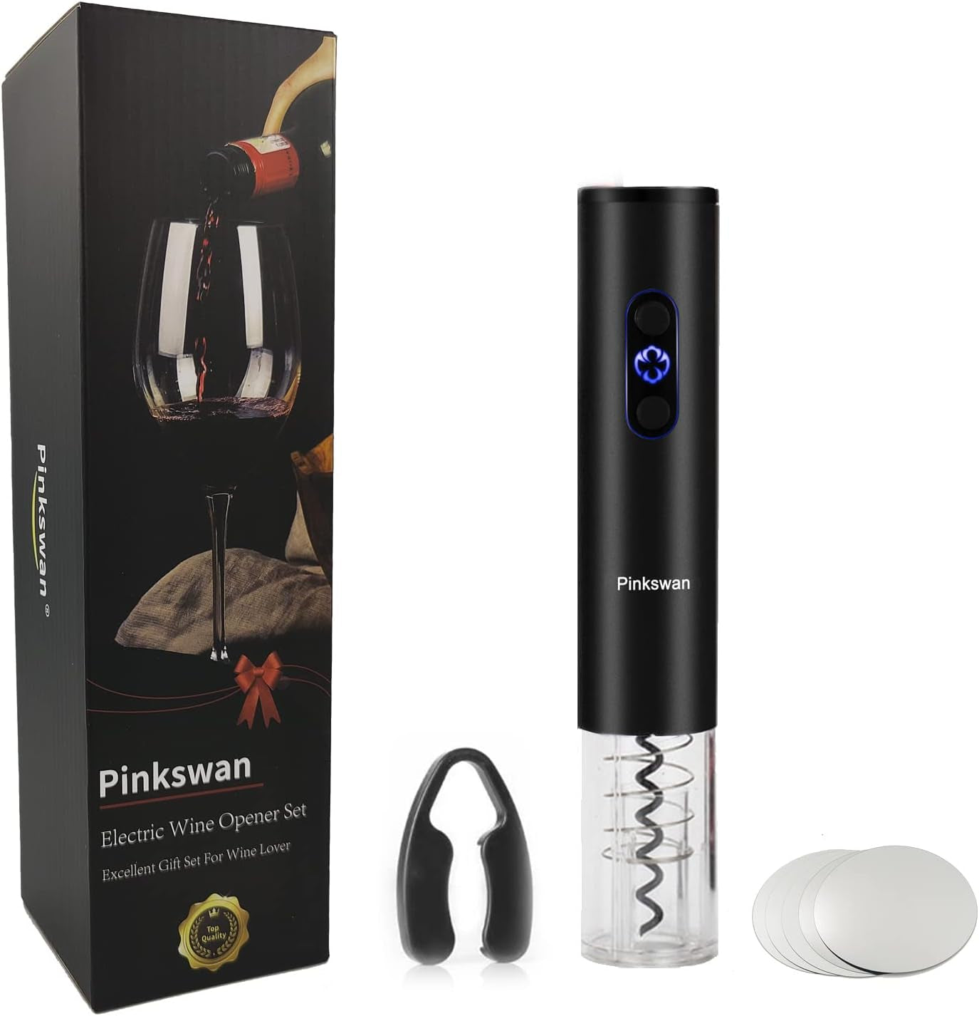 Electric Wine Opener Gift Kit for Wine Lover, Cordless Bottle Opener Automatic Corkscrew for Wine Enthusiast, Set Includes Electric Opener, Foil Cutter, Wine Pourer Disk Spout(Black)