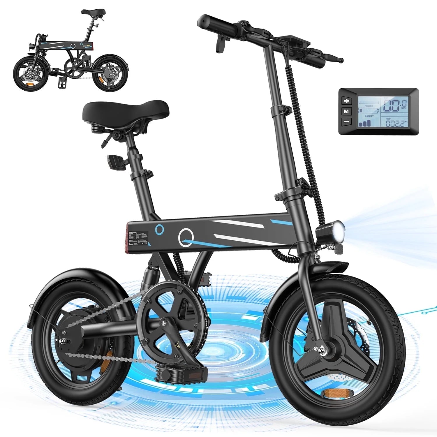 14" Foldable Electric Bicycle for Adults,500W 36V/7.8Ah Electric Bike,Lcd,20Mph Commuter E Bike for Teen, UL 2849