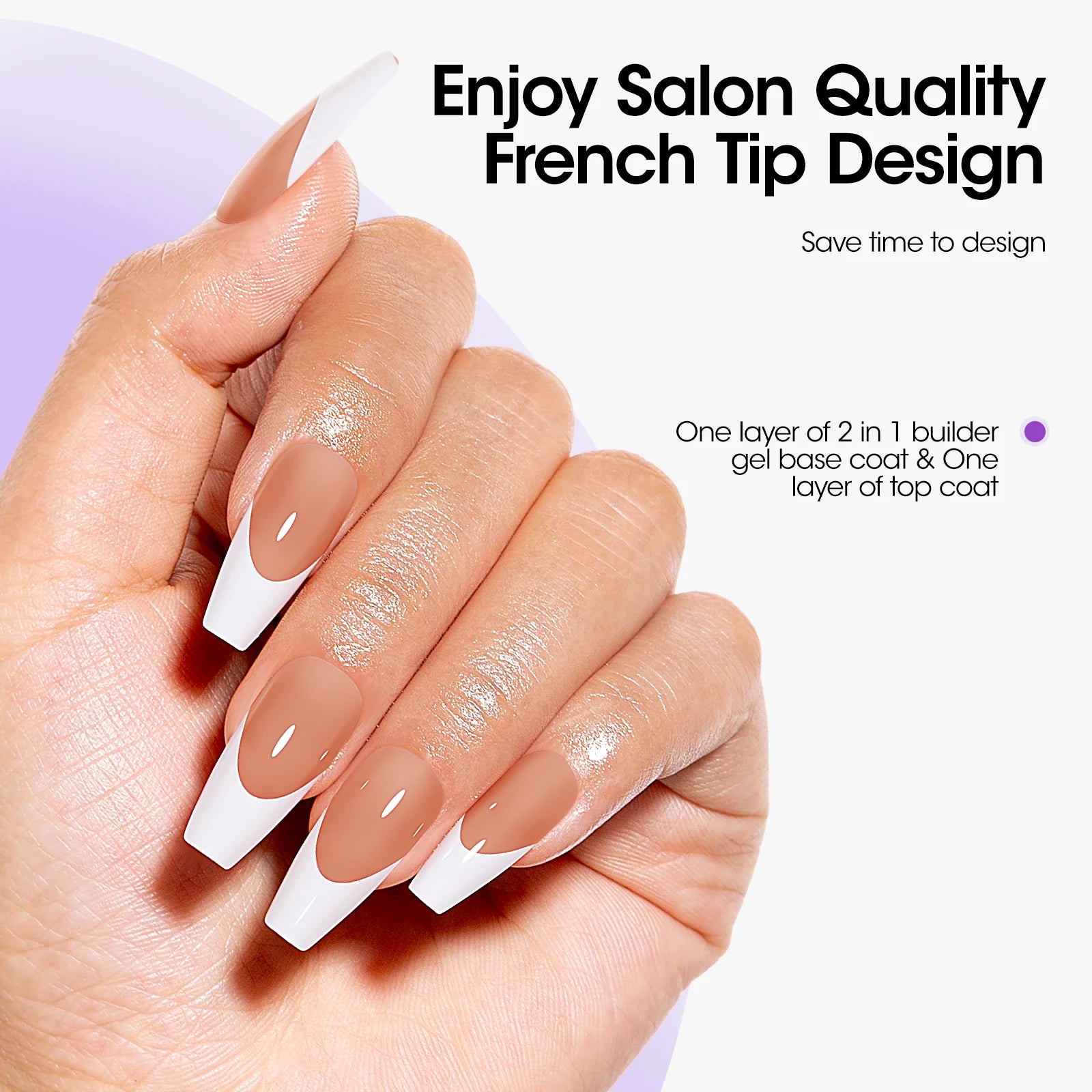 French Tips Gel Nail Kit - 240 Pcs Brown Medium Coffin, Salon Acrylic Fake Nail Kits Including Gel Top Coat and Base Coat, UV Lamp, Solid Nail Glue Gel, Nail Charms for French Tip Manicure