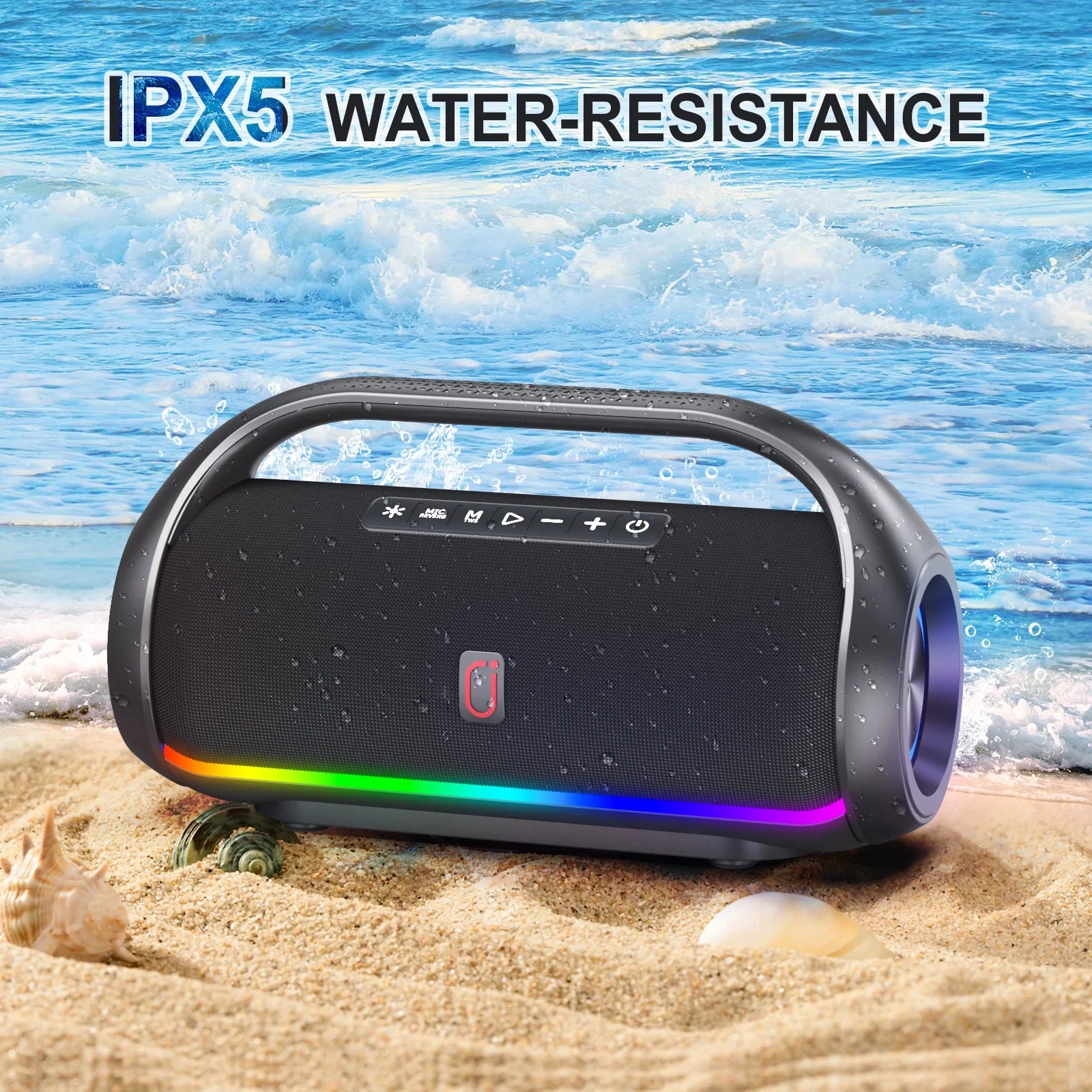 Bluetooth Speaker, Portable Speaker with DJ Lights, Deep Subwoofer, Wireless Waterproof Outdoor Speaker for Pool Beach Party, D20