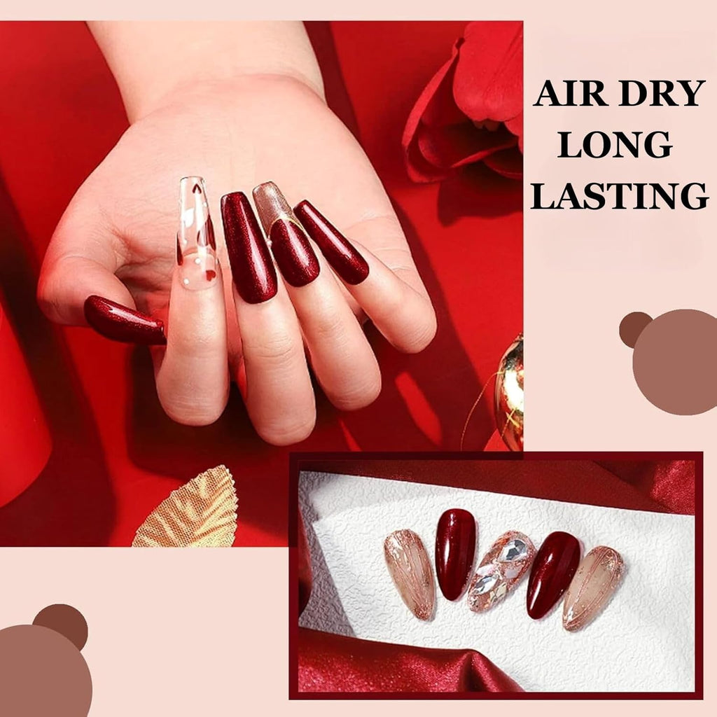 Shimmer Nail Polish Red - Dark Burgundy Red Nail Polish Quick Dry - Glitter Nail Varnish Long Lasting - Natural Nail Lacquer Glossy - Sparkle Nail Gel for Nail Art DIY