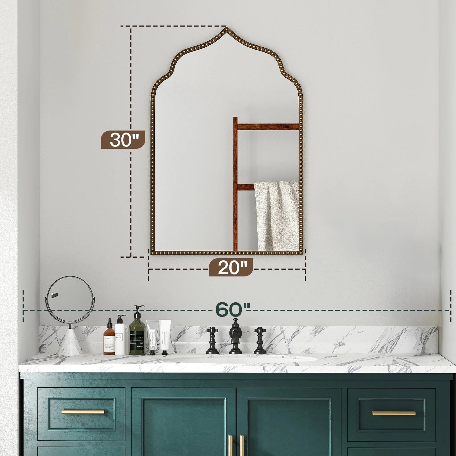 Arched Mirror for Wall, 20" X 30" Vintage Gold Mirror, Wall Mirror for Living Room, Bathroom, Bedroom, Entryway, Antique Bronze Mirror