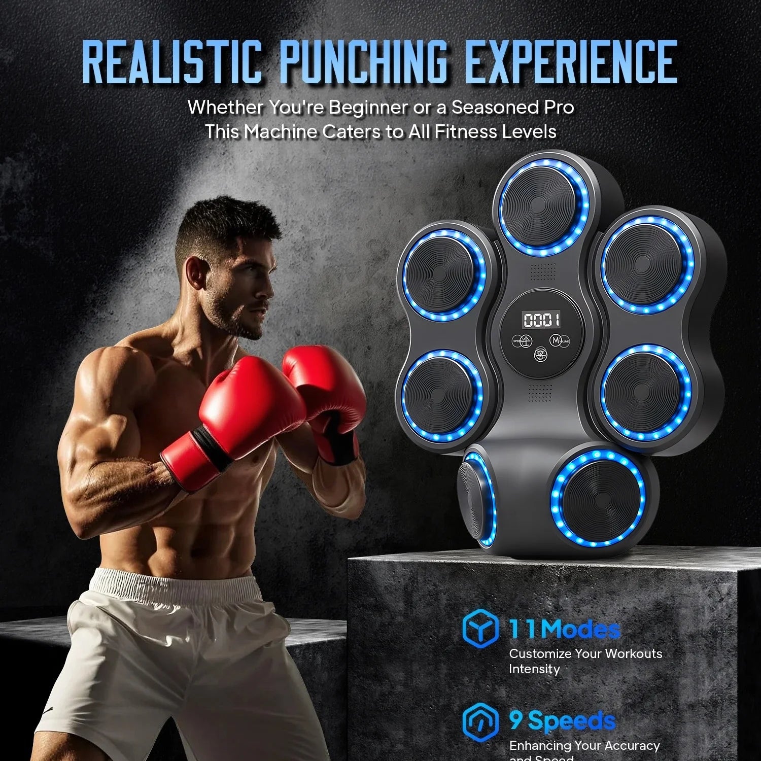 Adult Music Boxing Machine, Smart Bluetooth Boxing Trainer, Includes Boxing Gloves, 11 Training Modes, 9 Speed Settings, Wall-Mounted Boxing Training Equipment, Agility Training Equipment