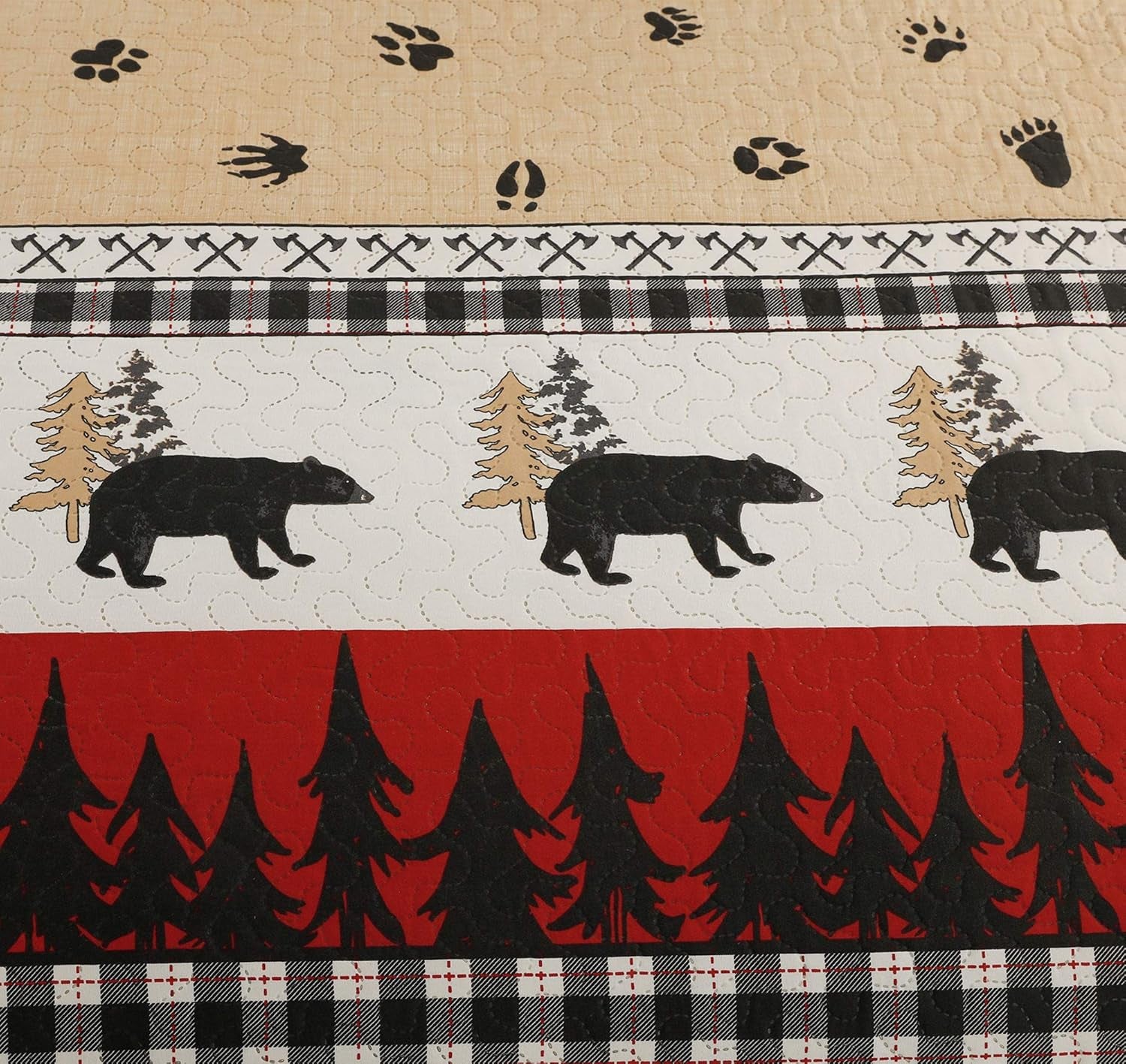 Rustic Quilt Bedding Set King Size Bedspread Coverlet Country Quilts Lodge Cabin Bedding Black White Buffalo Plaid Quilts Forest Elk Moose Lightweight Reversible Quilt Bed Spread with 2 Pillow Shams