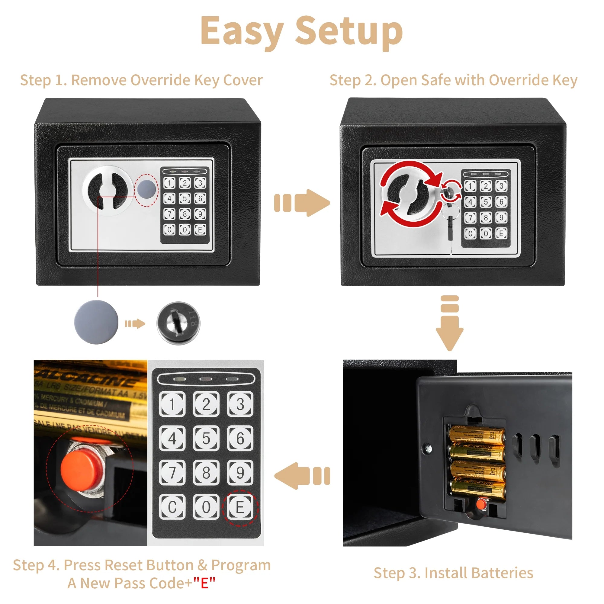 0.25 Cubic Feet Electronic Digital Safe Box, Steel Money Safe Box for Home with Fireproof Money Bag for Cash Safe Hidden