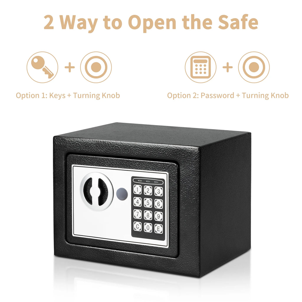 0.25 Cubic Feet Electronic Digital Safe Box, Steel Money Safe Box for Home with Fireproof Money Bag for Cash Safe Hidden