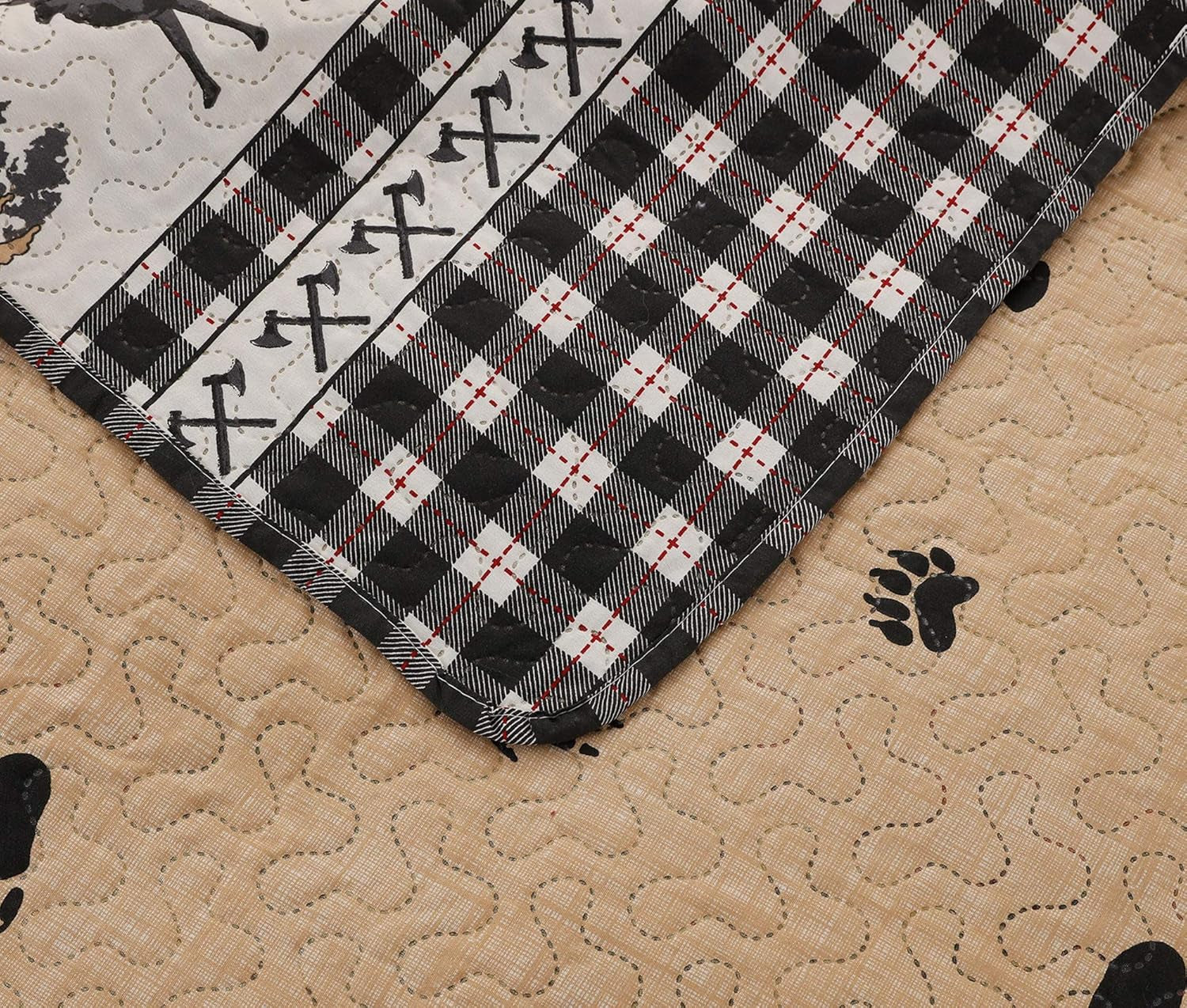 Rustic Quilt Bedding Set King Size Bedspread Coverlet Country Quilts Lodge Cabin Bedding Black White Buffalo Plaid Quilts Forest Elk Moose Lightweight Reversible Quilt Bed Spread with 2 Pillow Shams