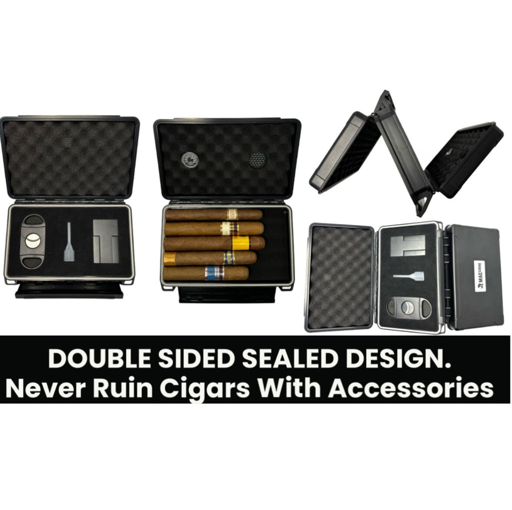 Cigar Case Box Travel Humidor Double Sided Cutter Stand Hygrometer 5 or 10 Cigar