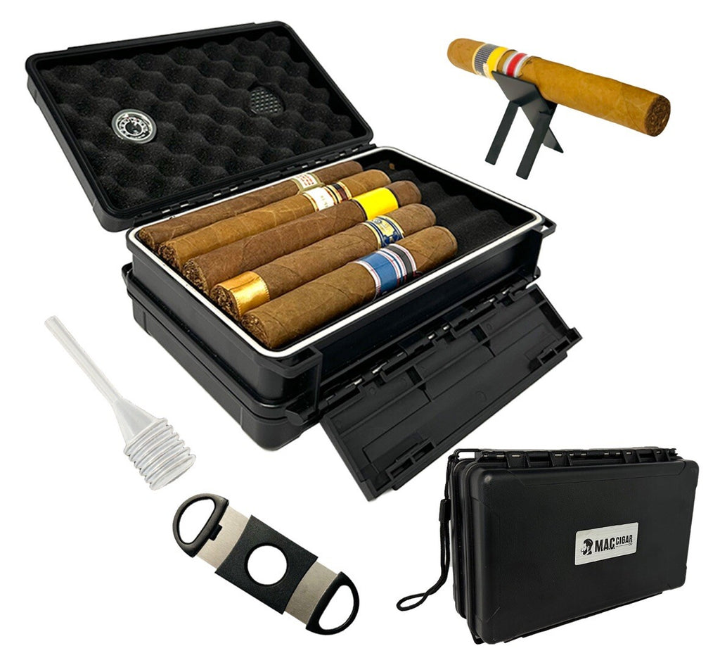 Cigar Case Box Travel Humidor Double Sided Cutter Stand Hygrometer 5 or 10 Cigar
