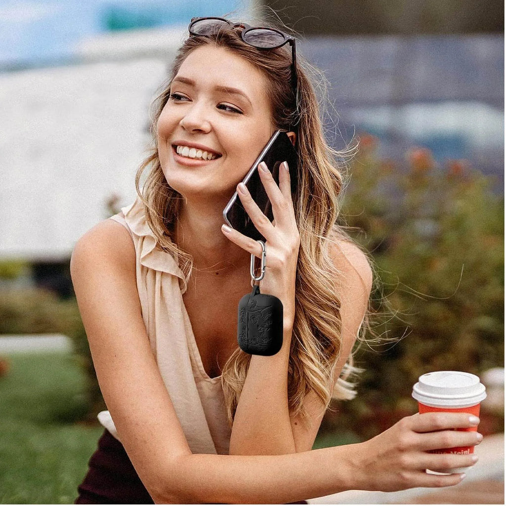 for Airpods Pro 2 Case, Flower Engraved Silicone Protective Case for Apple Airpod Pro 2Nd/1St Generation Case with Keychain for Women Men, Black