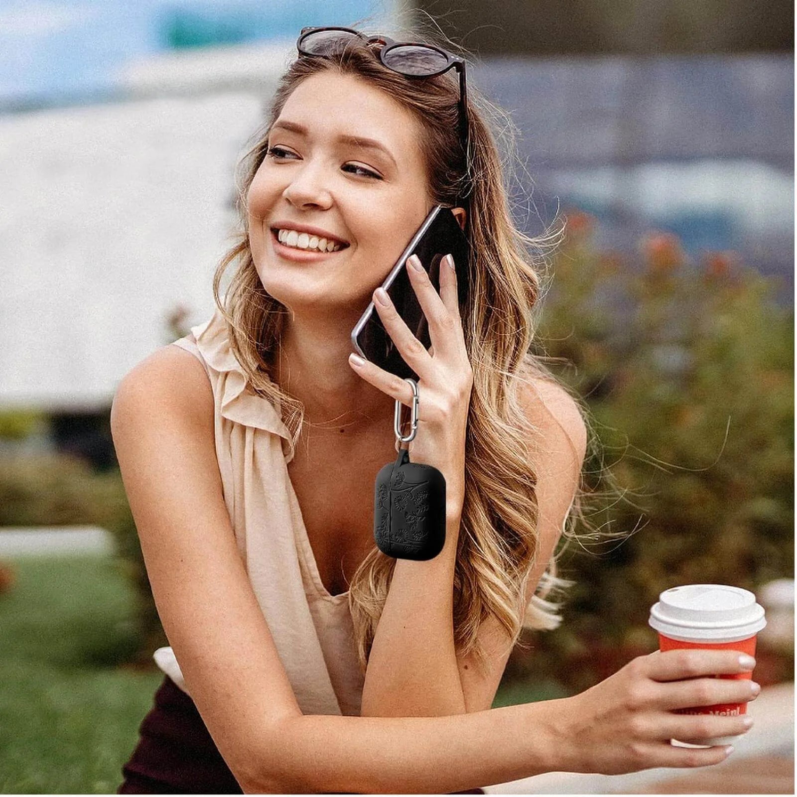 for Airpods Pro 2 Case, Flower Engraved Silicone Protective Case for Apple Airpod Pro 2Nd/1St Generation Case with Keychain for Women Men, Black