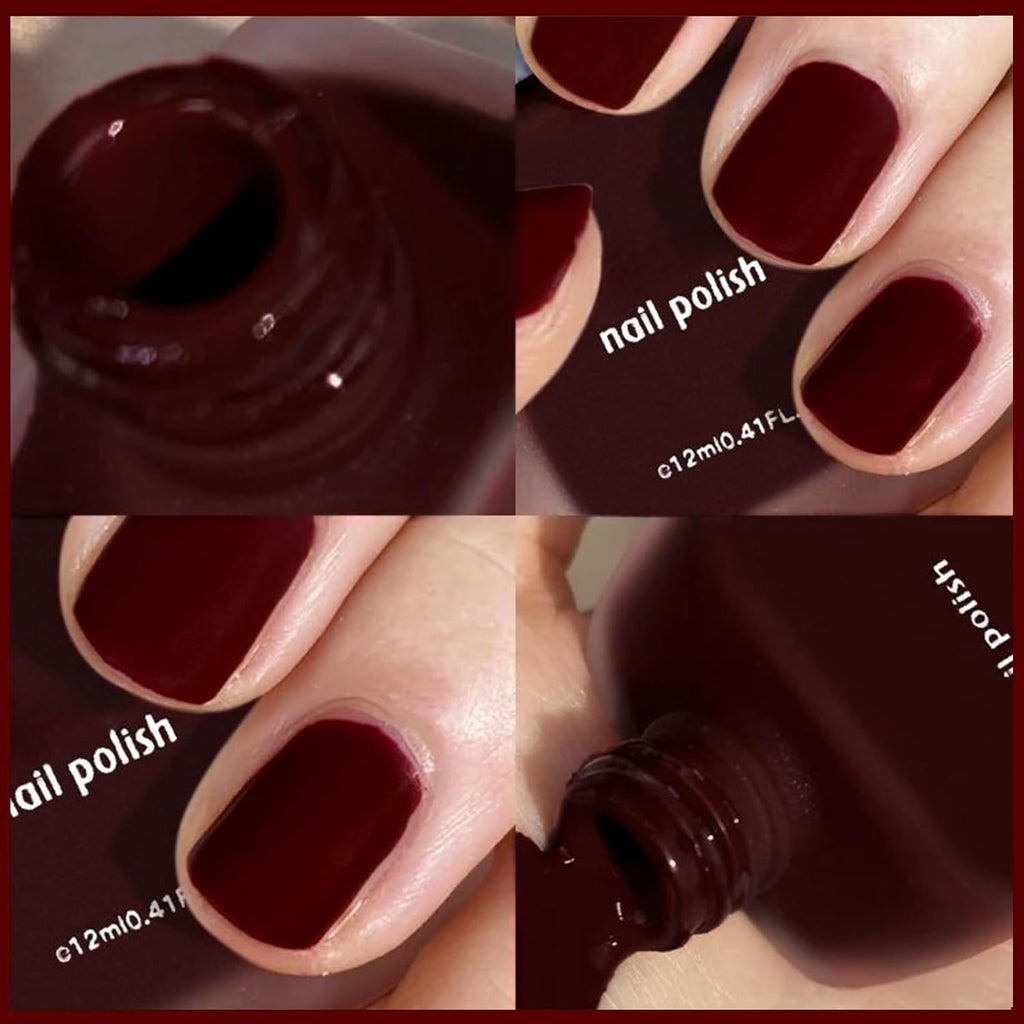 Dark Red Matte Nail Polish - Quick Dry Frosted Cherry Red Gel Nail Polish, Velvet Finish, Cruelty Free