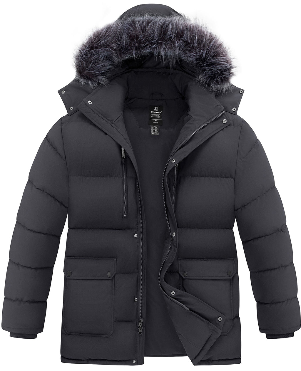 Men'S plus Size Recycled Winter Parka Jacket Outerwear Insulated Quilted Winter Coat with Faux Fur Hood Dark Gray 3XL