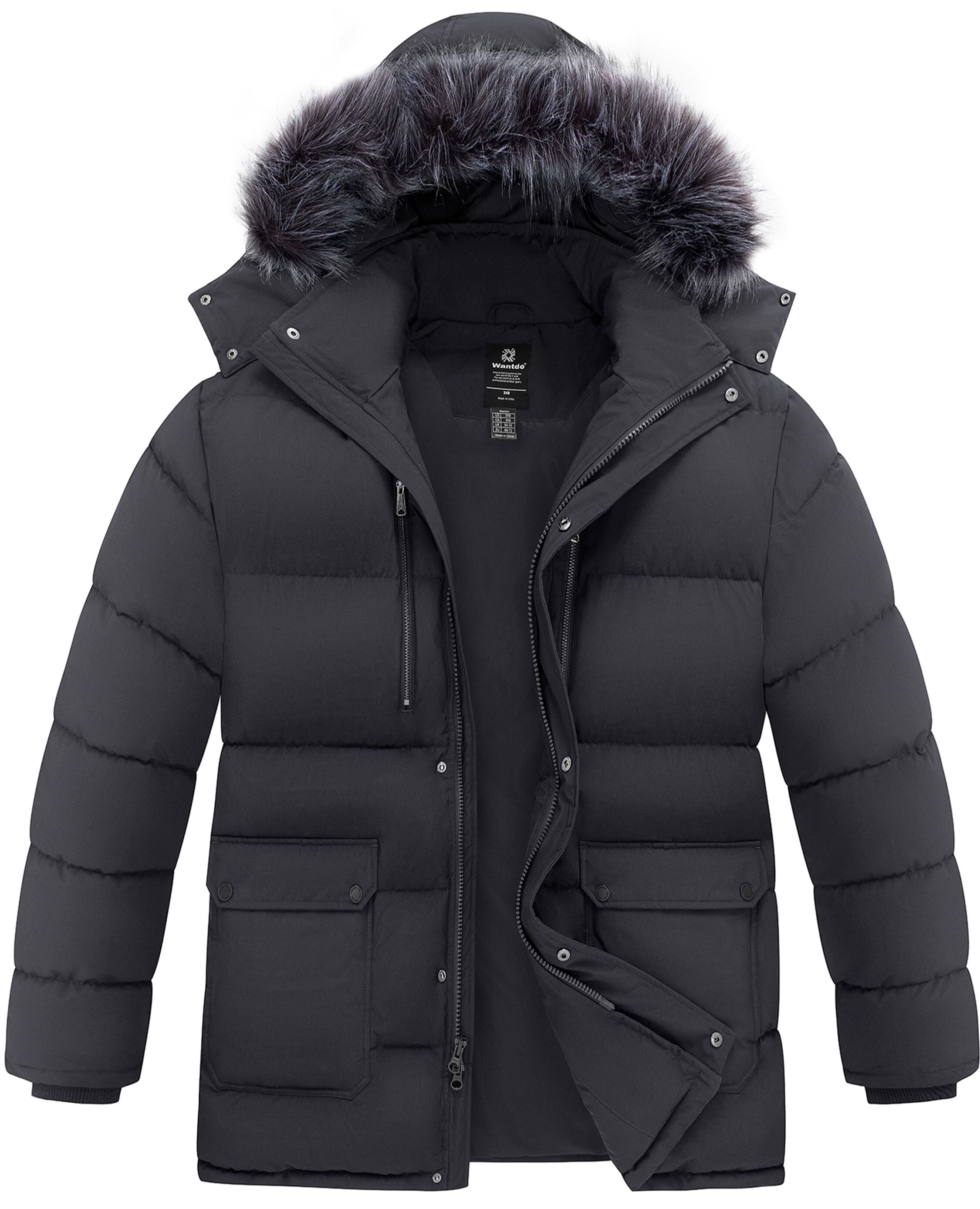 Men'S plus Size Recycled Winter Parka Jacket Outerwear Insulated Quilted Winter Coat with Faux Fur Hood Dark Gray 3XL