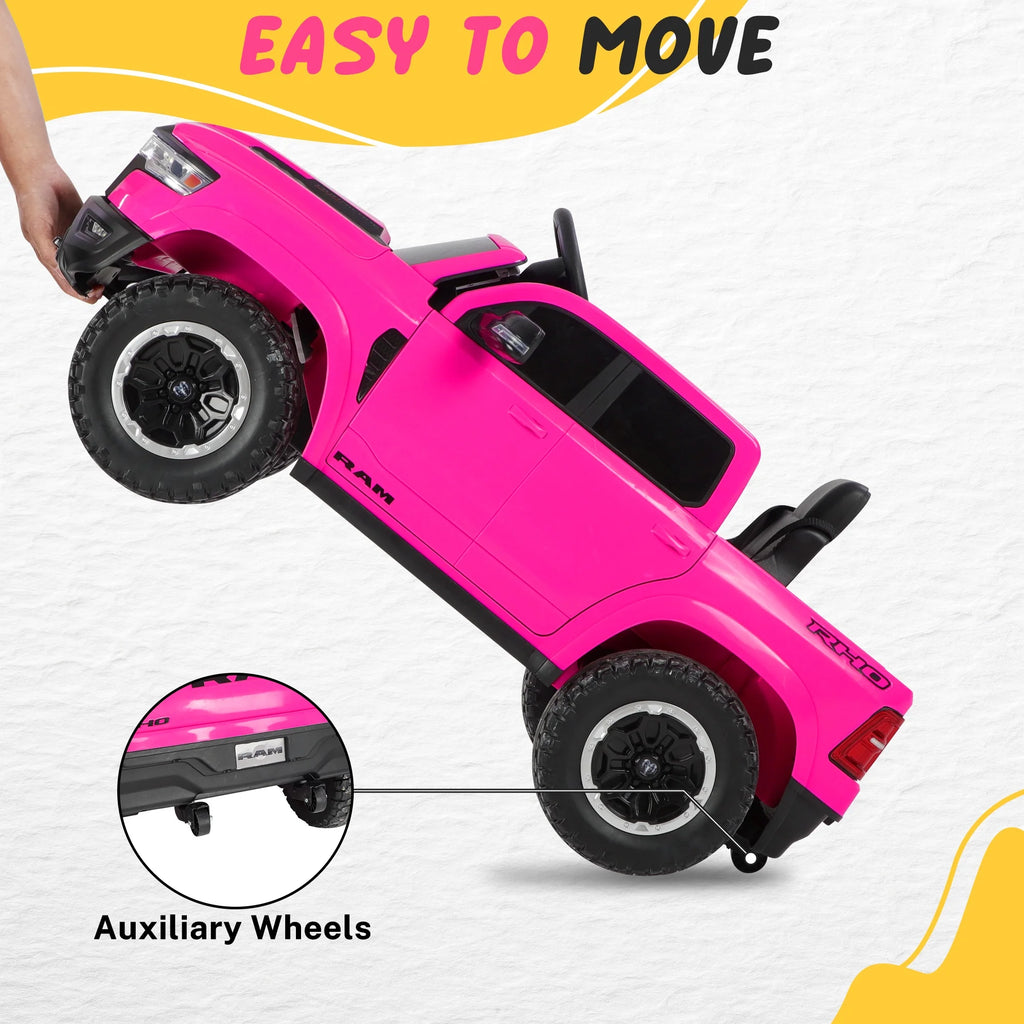 RAM 1500 Ride on Car Toy for Kids, 12V Powered Ride on Truck Toy with Remote Control, 4 Wheel Suspension, Safety Belt, Music, Bluetooth, LED Lights, Electric Cars for 3-5 Yrs Boy Girl, Pink