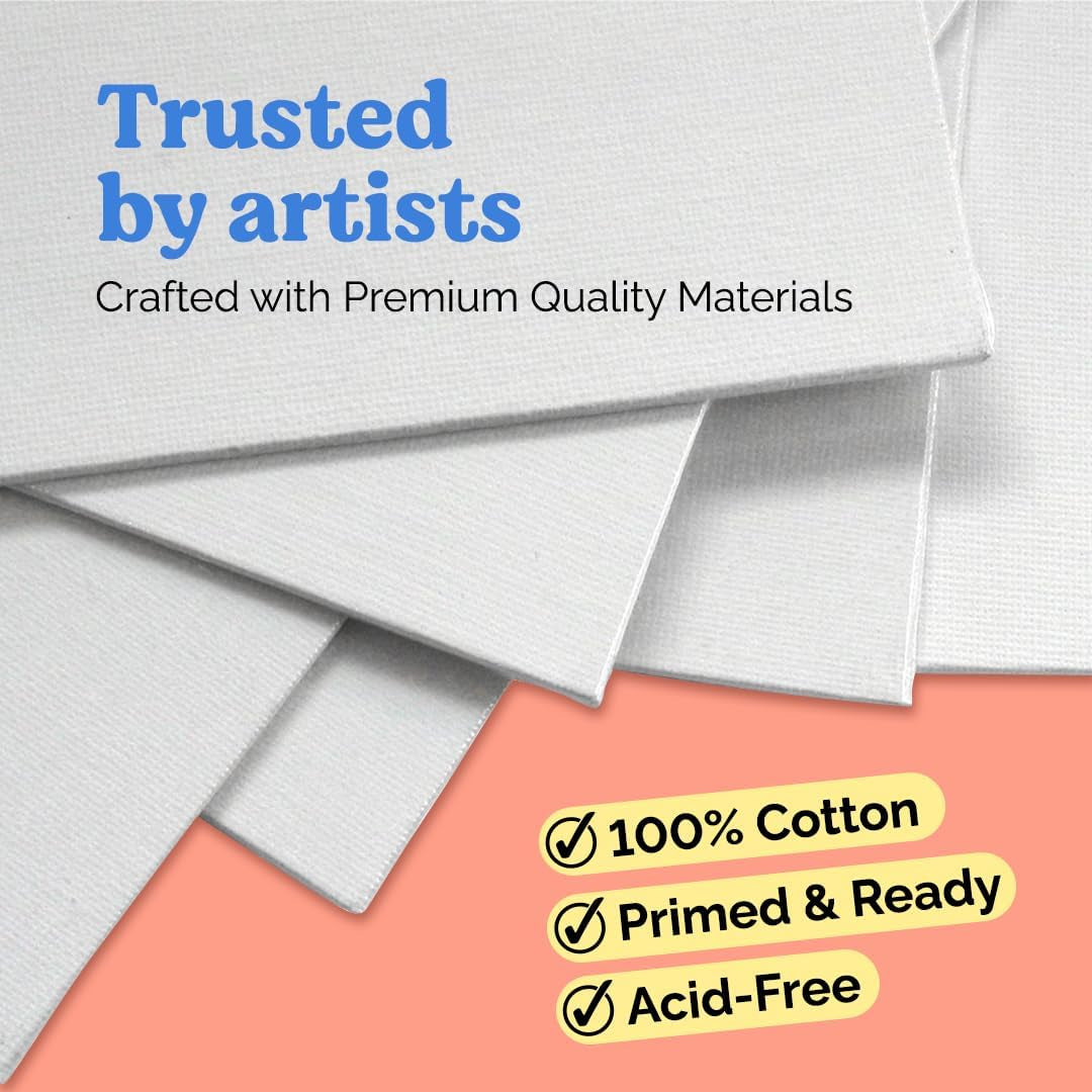 Paint Canvases for Painting Multipack - 24 Pack Blank Canvas Panels - 4X6, 5X7, 8X10, 9X12, 11X14, 12X16 Inch (4 Each) - 100% Cotton, Primed, Acid Free Art Canvas Boards for Painting