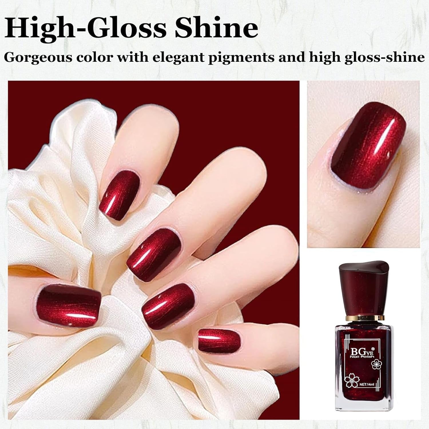 Shimmer Nail Polish Red - Dark Burgundy Red Nail Polish Quick Dry - Glitter Nail Varnish Long Lasting - Natural Nail Lacquer Glossy - Sparkle Nail Gel for Nail Art DIY