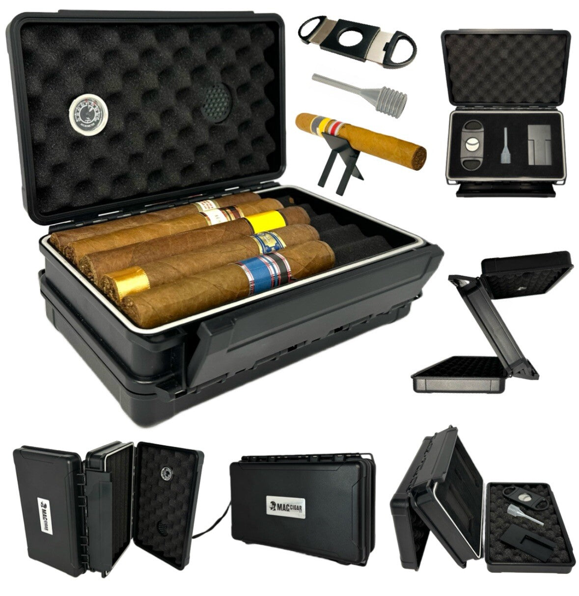 Cigar Case Box Travel Humidor Double Sided Cutter Stand Hygrometer 5 or 10 Cigar