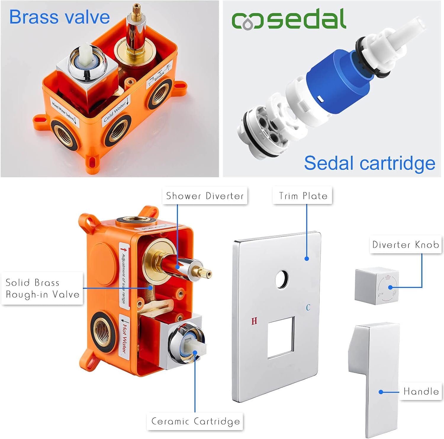 Bathtub Shower Faucet Set with Valve, Shower System with Tub Spout, 10-In. Rain Shower and Handheld, Square Shower Fixtures All Metal Wall Mount, Chrome