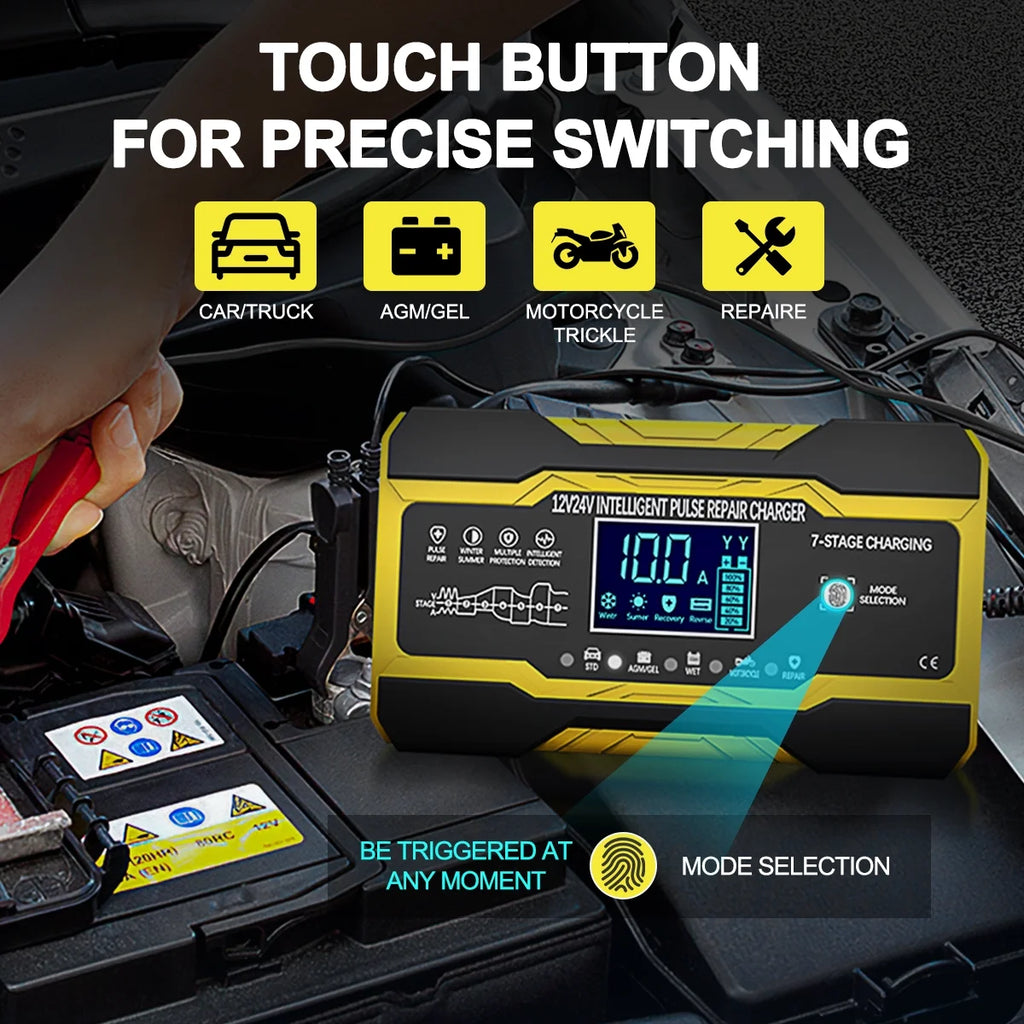 Battery Charger 10-Amp 12V and 24V Fully-Automatic Smart Car Battery Charger, Battery Maintainer Trickle Charger, Battery Charger with Temperature Compensation for Truck Motorcycle Lawn Mower Boat
