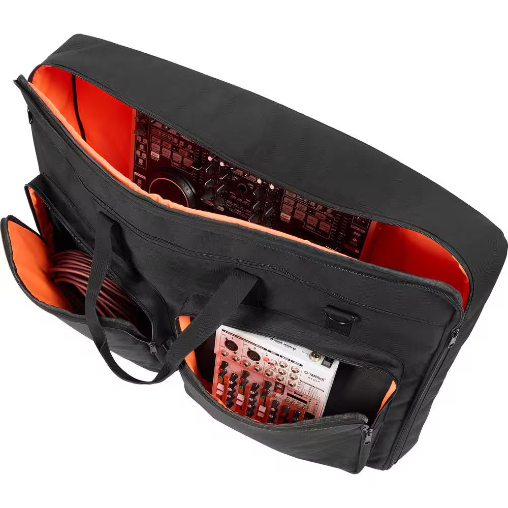 Padded DJ Mixer Gig Bag, 1200D Oxford Fabric, with Storage Pocket, 4.92 Ft. Removable Strap Black plus Orange