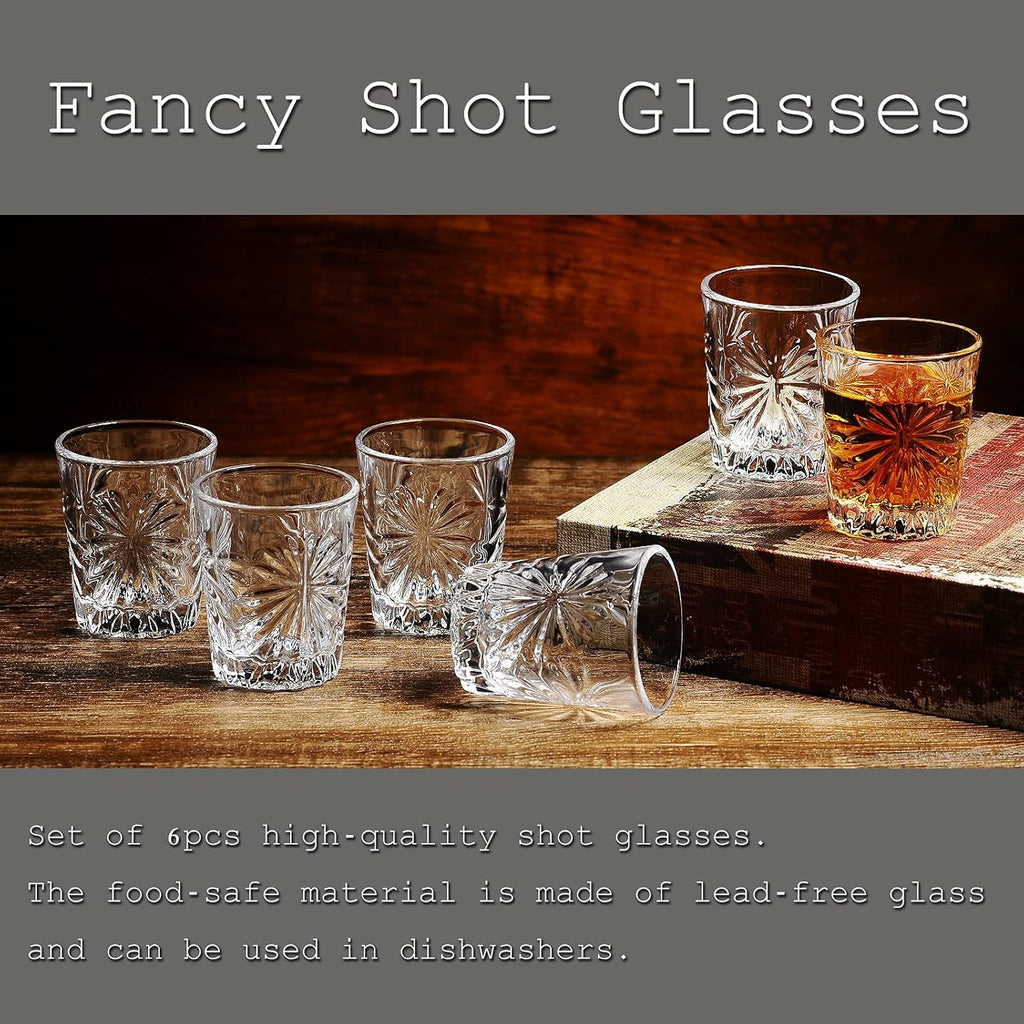 Mini Shot Glass Set of 6 - Clear Tasting Glasses, 1.75Oz Each