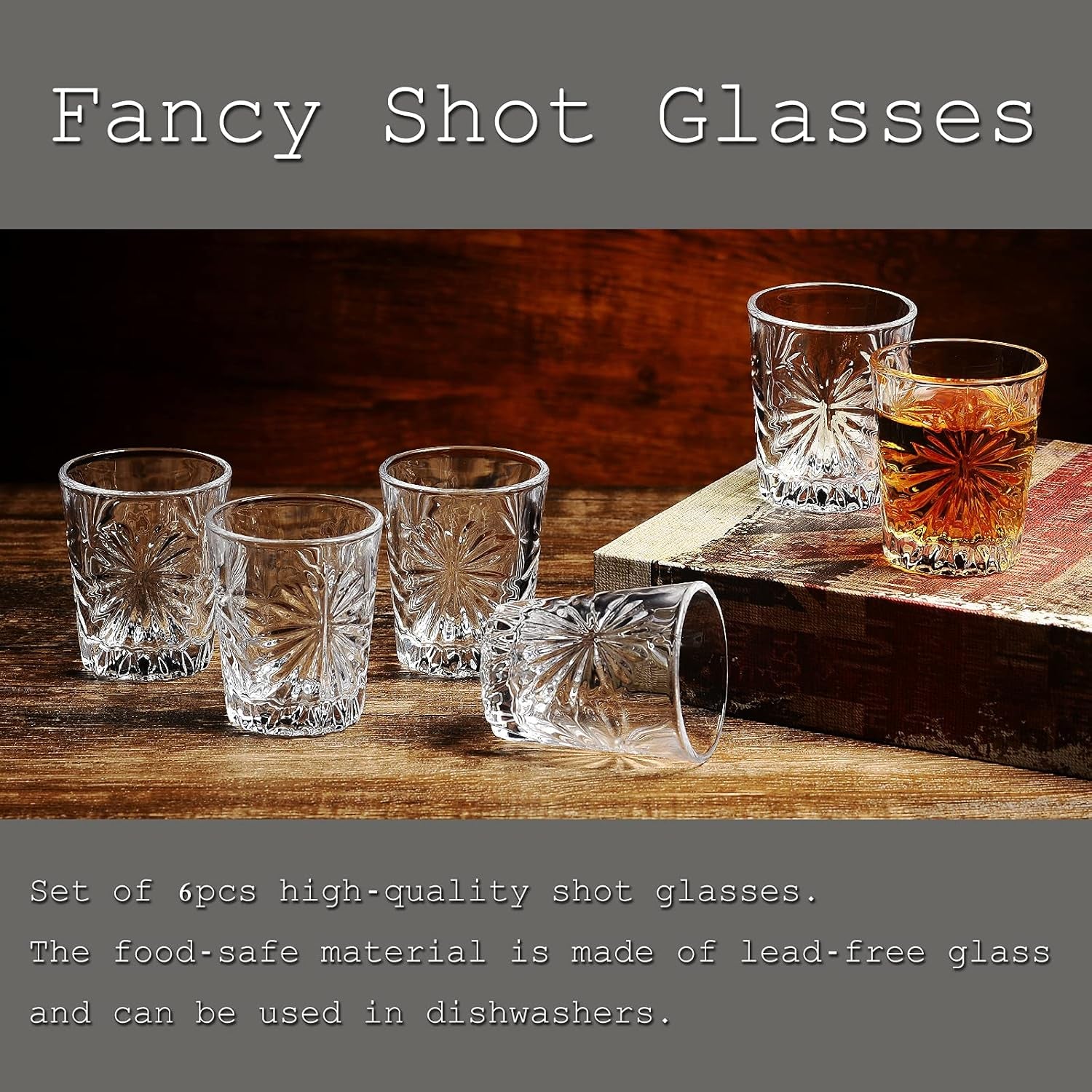 Mini Shot Glass Set of 6 - Clear Tasting Glasses, 1.75Oz Each
