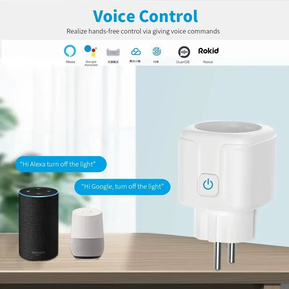 Tuya 16A 20A EU Smart Socket Wifi Smart Plug with Power Monitoring Timing Function Voice Control Alexa Google Assitant