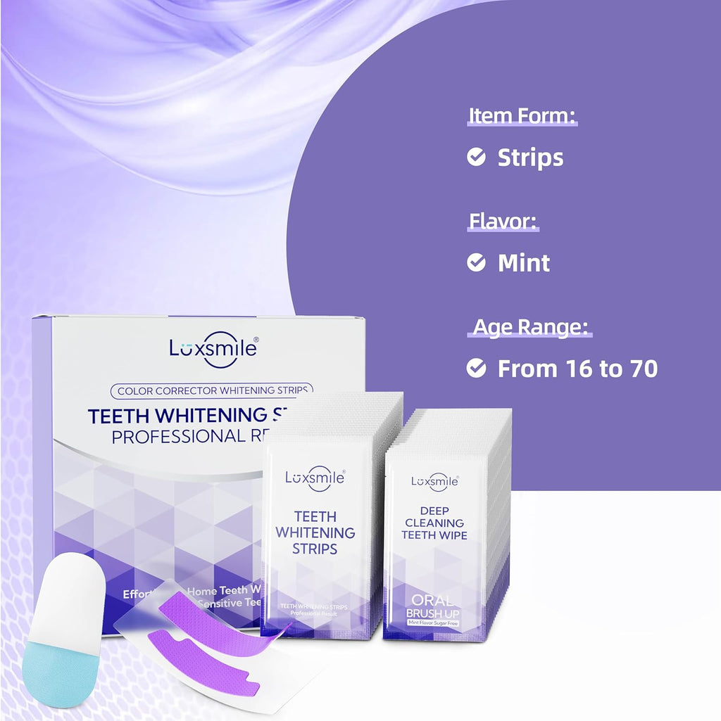 Teeth Whitening Strips V34 Purple Whiten Strips Non Sensitive for Teeth Whitening Efficient Professional Teeth Whitening Kit with Extra Cleaning Wipes, 28Set/56Pcs