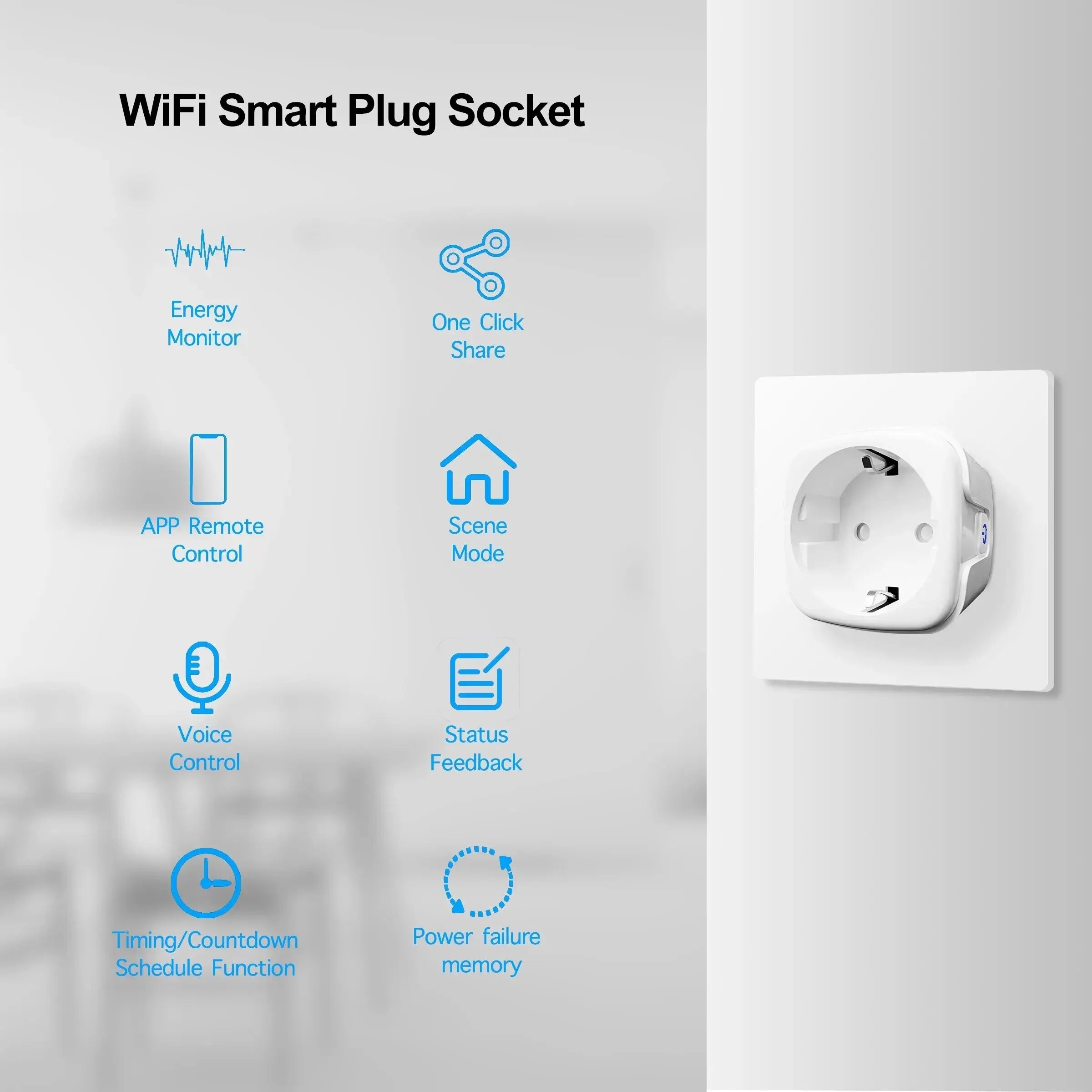 Tuya 16A 20A EU Smart Socket Wifi Smart Plug with Power Monitoring Timing Function Voice Control Alexa Google Assitant