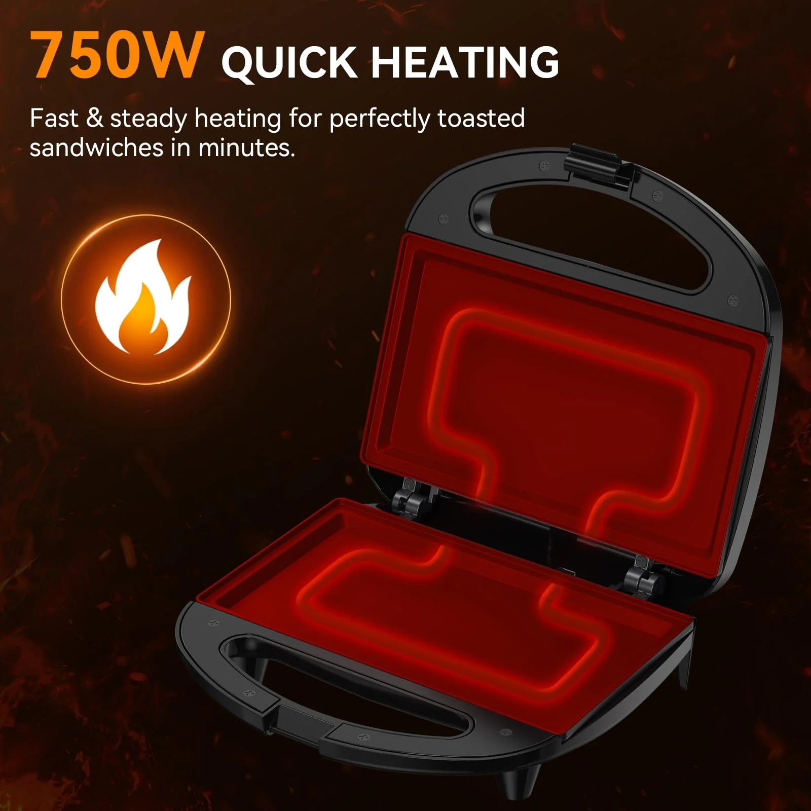 Electric Sandwich Maker, 750W Panini Sandwich Maker, with Non-Stick Flat Plates LED Indicator Lights, Thermostat Control, Cool Touch Handle, Compact Sandwich Maker Perfect for Cooking Breakfast