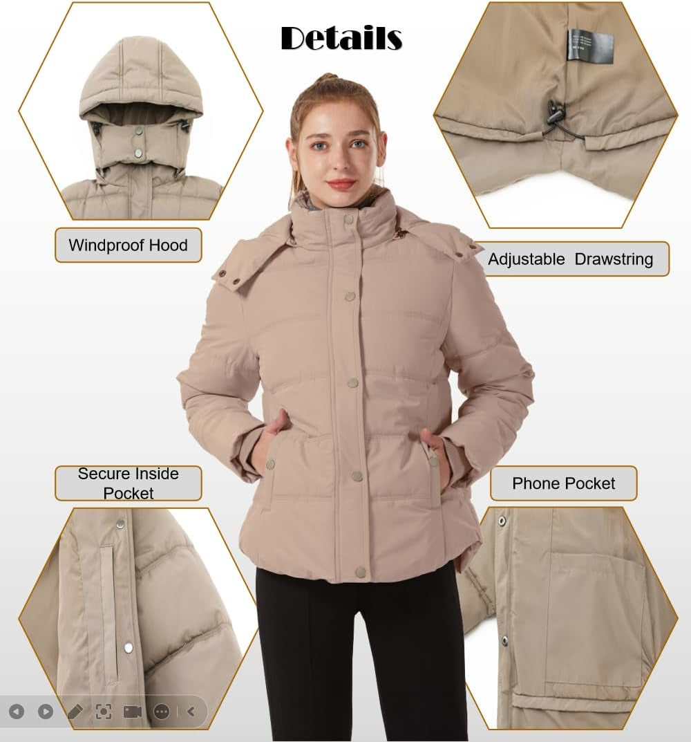 Women'S Winter Coats Quilted Puffer Jacket Warm Snow Coat with Removable Hood