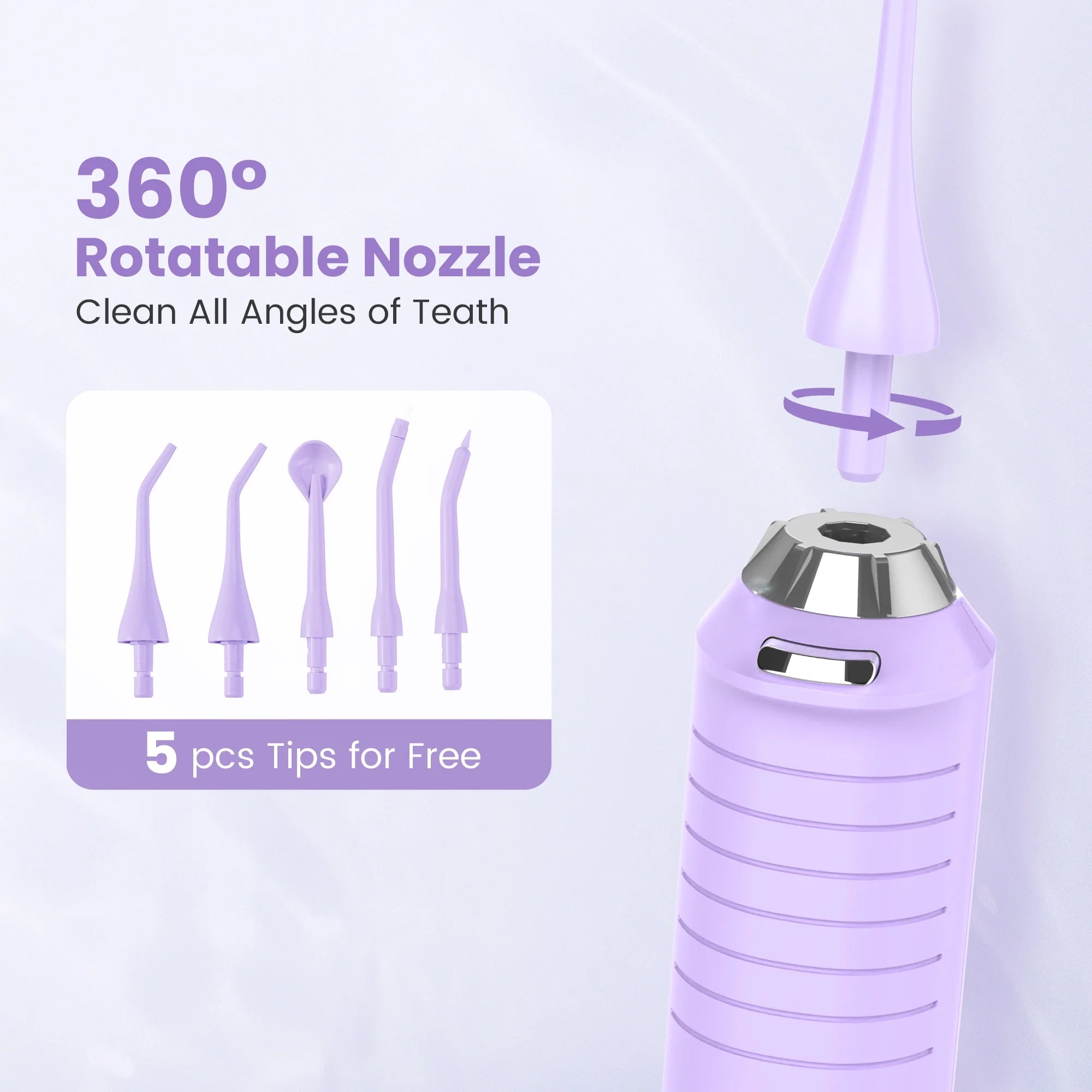 Cordless Water Flosser Dental Teeth Cleaner, Professional 270ML Tank USB Rechargeable Dental Oral Irrigator for Home and Travel, 5 Modes 5 Jet Tips, IPX7 Waterproof, Easy-To-Clean,Purple
