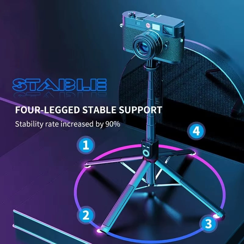 Bluetooth Selfie Stick 2.2M Tripod Camera Stick with Remote Control for Livestream Selfie Photography with Fill Light