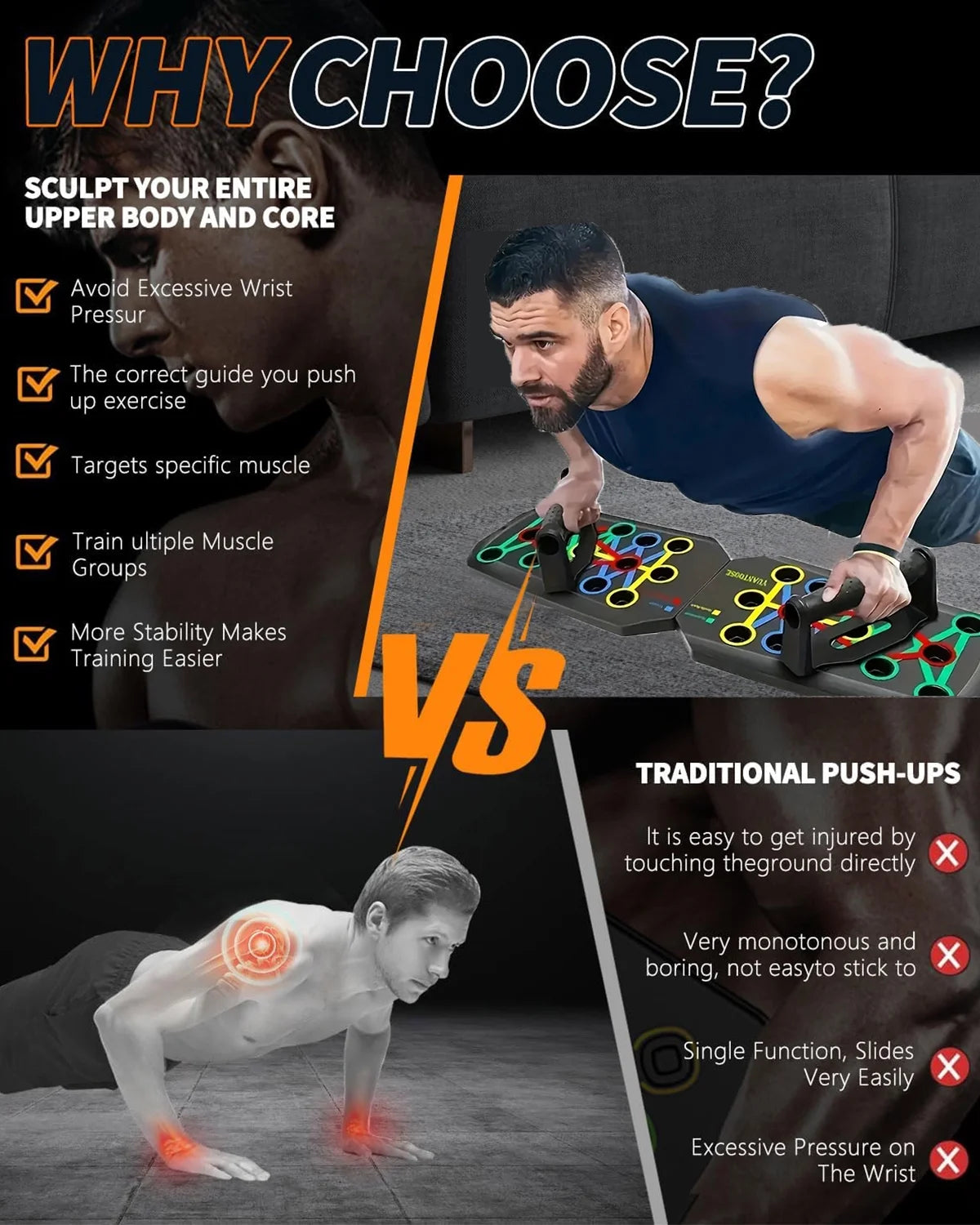 12-1 Multifunctional Folding Push up Board, Portable Folding Push up Bar Home and Gym Exercise Equipment, Suitable for Chest and Back Exercises, Fitness Strength Training Stand