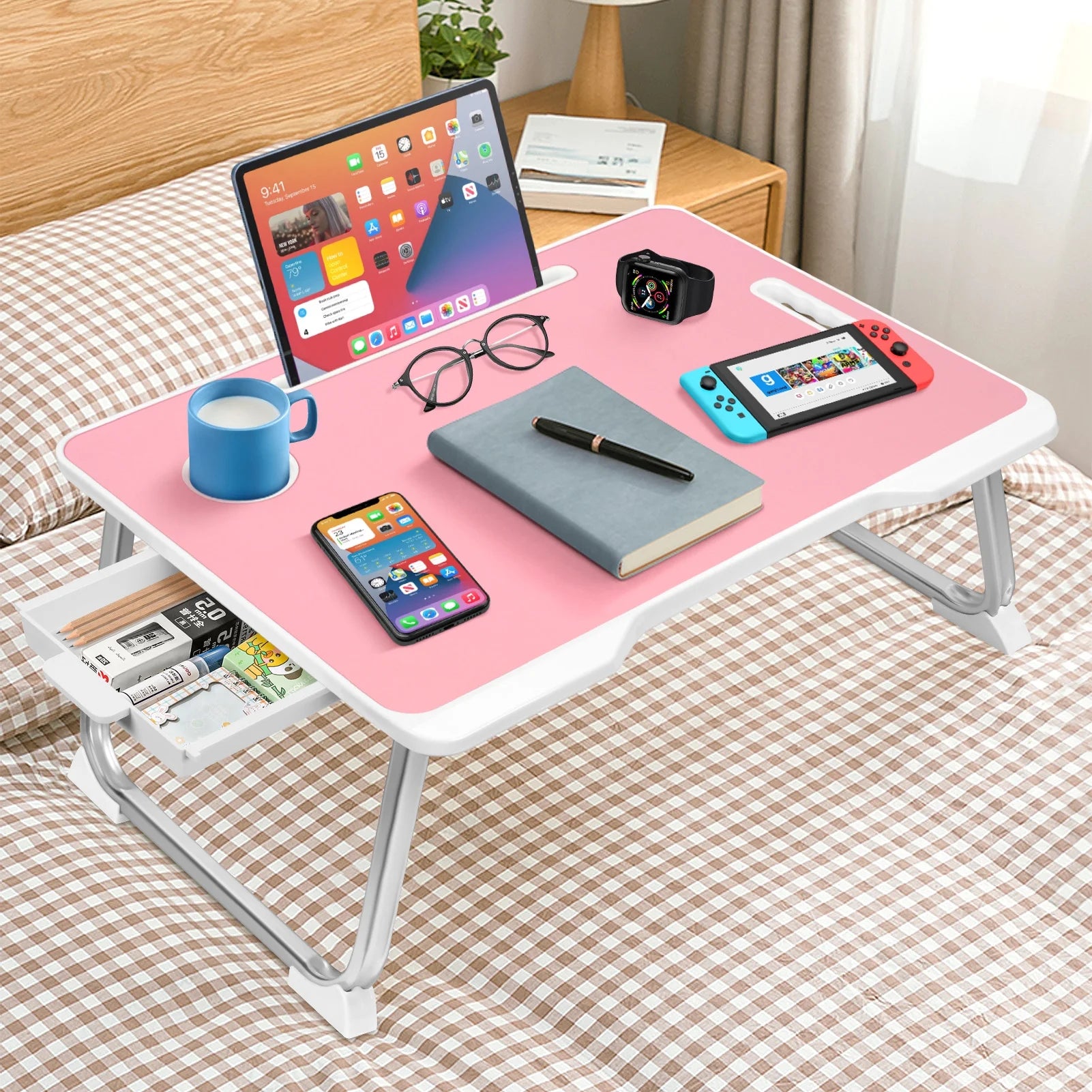 Large Lap Desk for Bed | Laptop Table, Portable Desk, Bed Laptop Desk, Bed Table for Laptop | Floor Table, Floor Desk for Adults (Pink) School Supplies