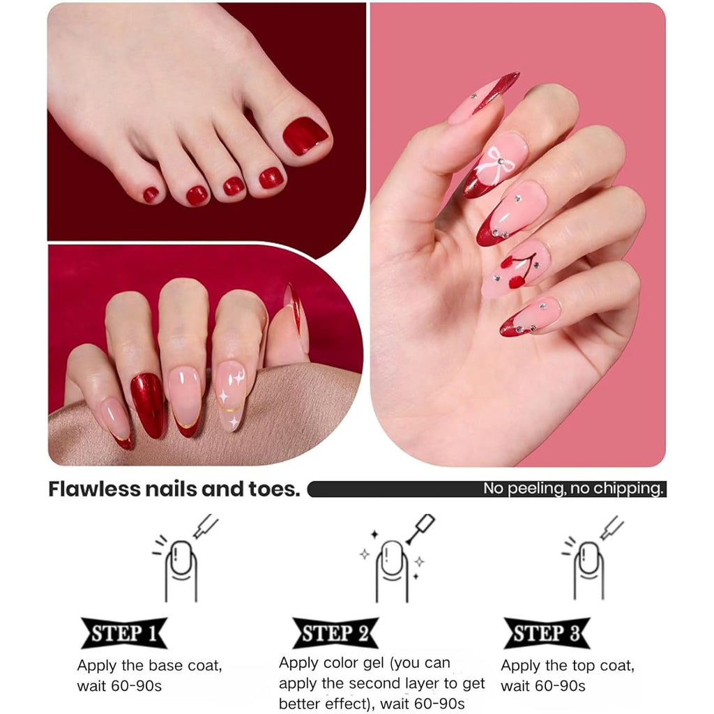 Shimmer Nail Polish Red - Dark Burgundy Red Nail Polish Quick Dry - Glitter Nail Varnish Long Lasting - Natural Nail Lacquer Glossy - Sparkle Nail Gel for Nail Art DIY