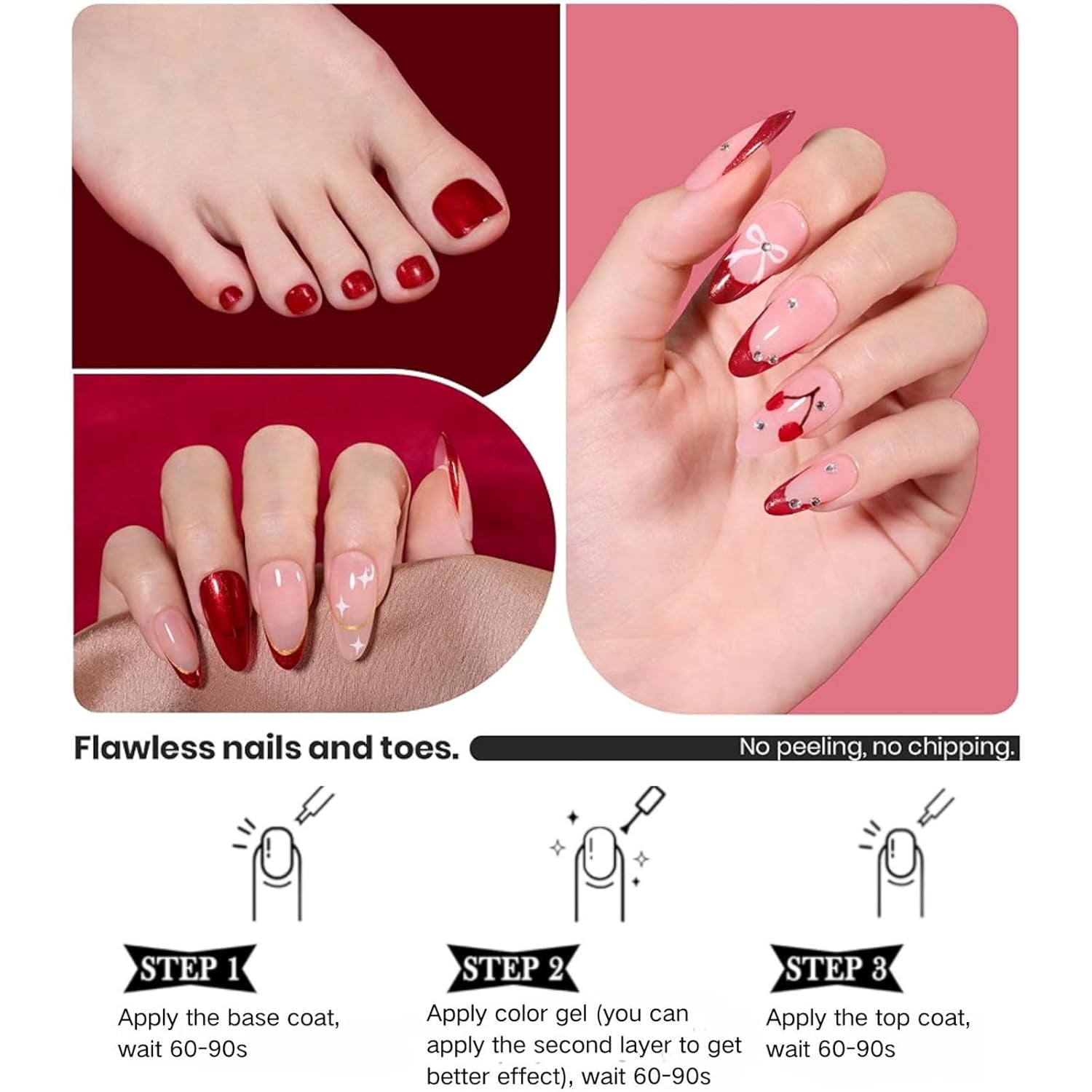 Shimmer Nail Polish Red - Dark Burgundy Red Nail Polish Quick Dry - Glitter Nail Varnish Long Lasting - Natural Nail Lacquer Glossy - Sparkle Nail Gel for Nail Art DIY