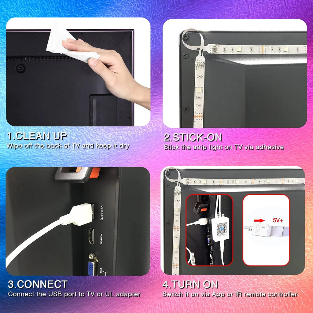 TV LED Backlights, Smart Led Strip Lights 15 Feet for 65-75In Tv, USB Backlight Kit with Remote 5050 RGB Bias Mood Lamp for Bedroom, Room HDTV