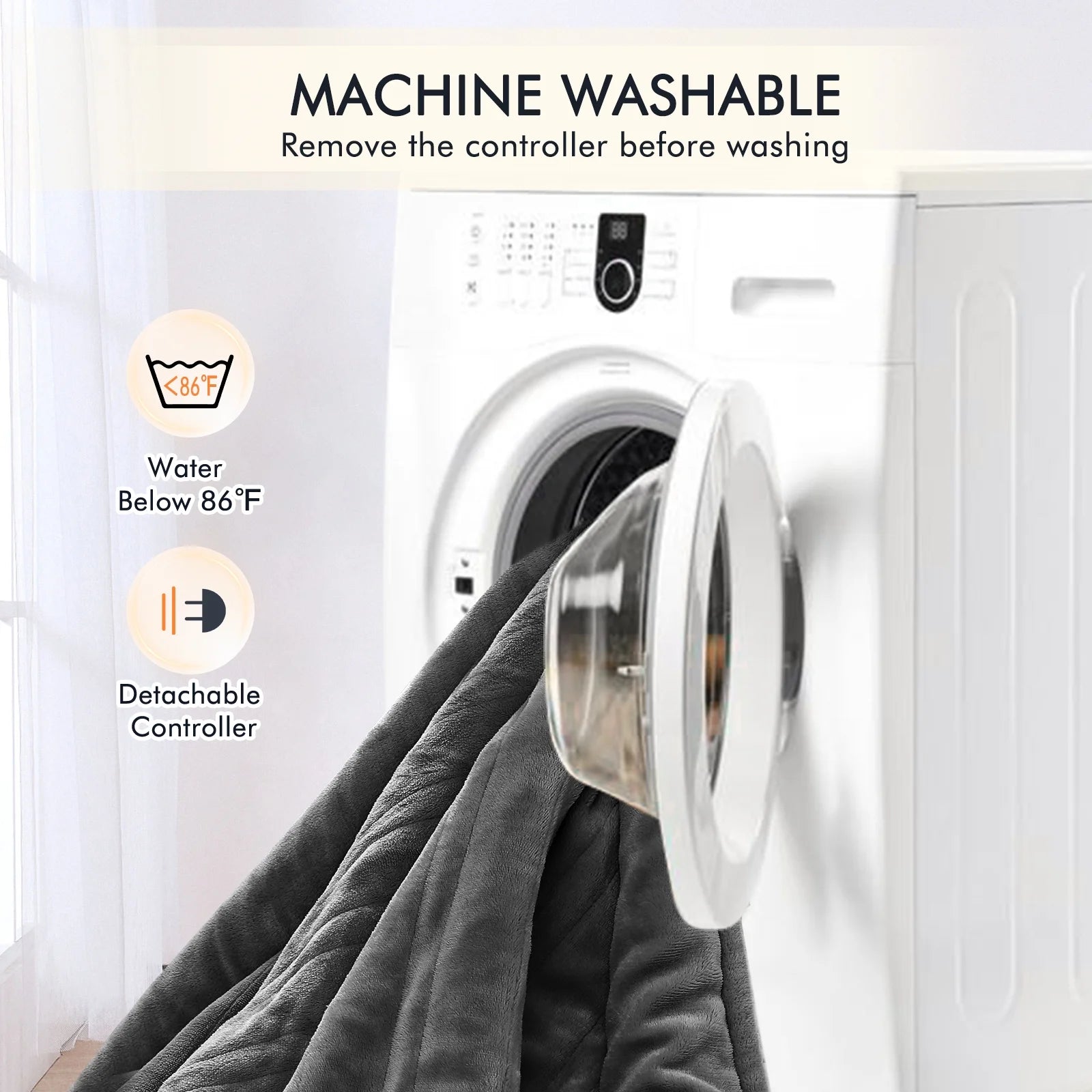 Electric Heated Blanket Queen Size 84''X90'', Fast Heating with Dual Controllers, 10 Heating Levels, 10H Timers, Preheat Function - Gray