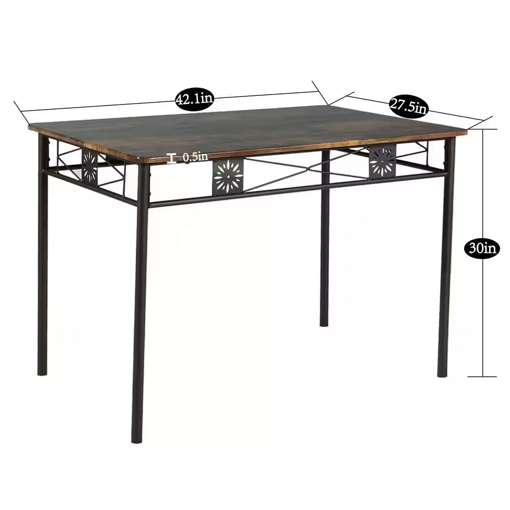 5-Piece Dining Table Set Wooden Kitchen Table 1 Table 4 Chairs Metal Legs, Rectangular Dining Table Sets，42.1"L, Brown