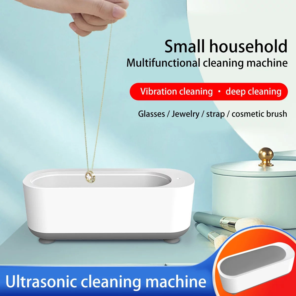 Ultrasonic Jewelry Cleaner, Portable 10Oz 46Khz Ultrasonic Cleaner Machine for Glasses , Necklaces, Watches, White