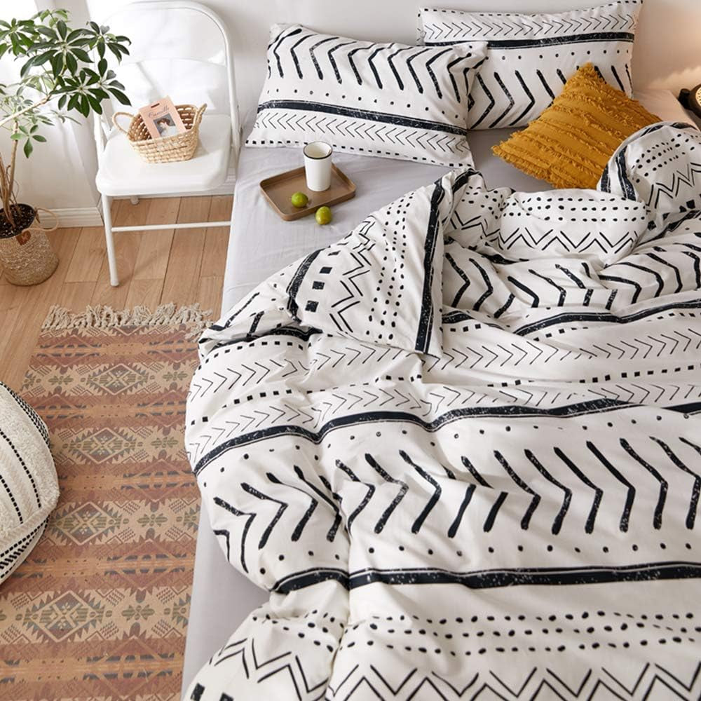 Black and White Striped Comforter Set King - Farmhouse Boho Bedding Geometric Bohemian for Men Women - Soft Cozy Bed Set