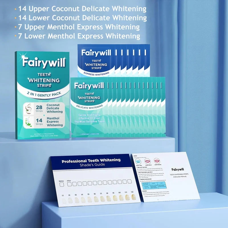 Teeth Whitening Strip Kits,28 Strips for Cocounut Delicate and 14 Menthol Express Whitenings, 42Pcs Strips Available 21Treatments,Effective Removes Stains, Non-Slip Whiter Gentle and Safe