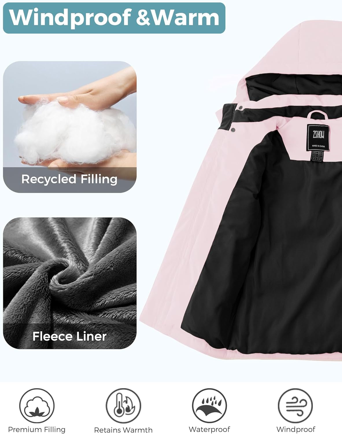 Girl'S Winter Coats Waterproof Hooded Puffer Jacket Outerwear Winter Jacket